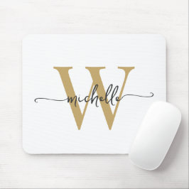 Girly Elegant White Gold Monogram Name Script Mousepad