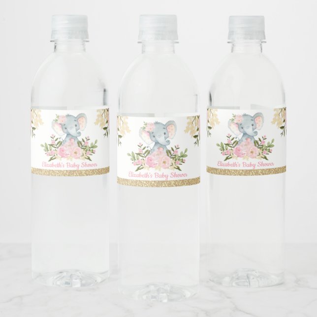 Girly Elephant Baby Dusche Blush Pink Floral Gefal (Flaschen)