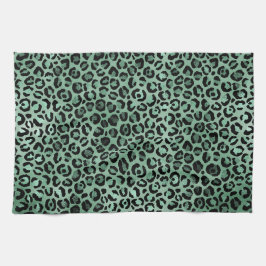 Girly Emerald Green Glam Leopard Print     Geschirrtuch
