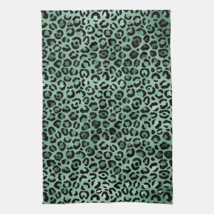 Girly Emerald Green Glam Leopard Print Geschirrtuch