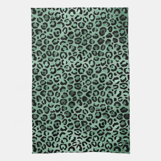Girly Emerald Green Glam Leopard Print     Geschirrtuch (Vertikal)
