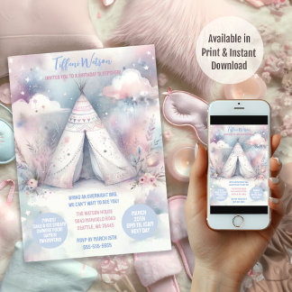 Girly Enchanted Teepee Sleepover Geburtstagsparty Einladung