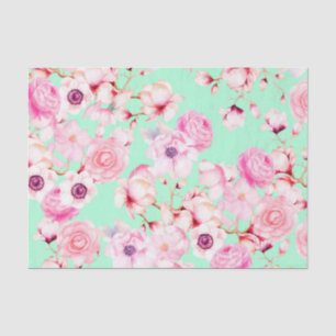 Girly erröten rosa Blumen auf tadellosem Grün Seidenpapier