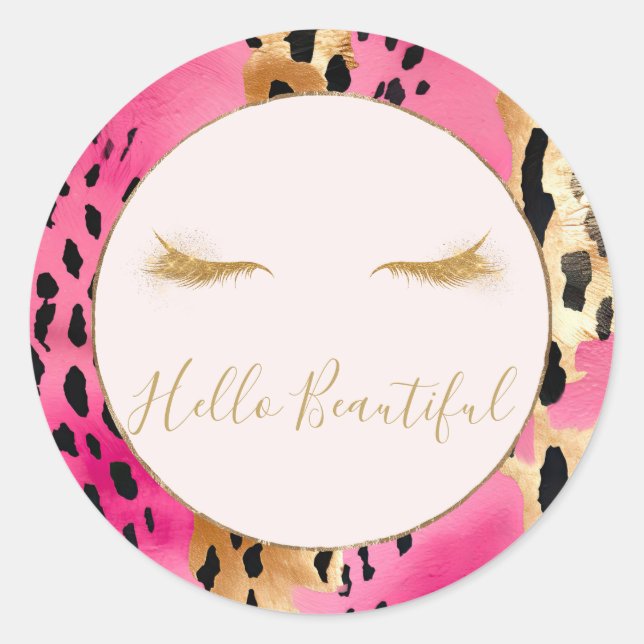Girly Eyelashes Pink Glam Gold Sparkard Leopard Runder Aufkleber (Vorderseite)