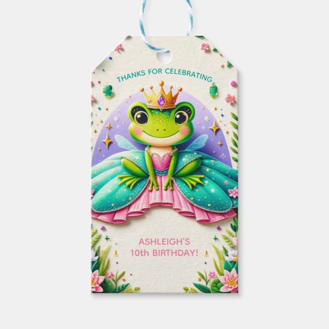 Girly Fairy Tale Frog Princess Birthday Party Geschenkanhänger (Vorderseite)