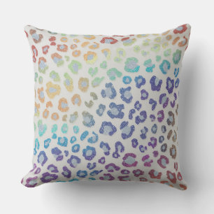 Girly Faux Glitter Regenbogen-Leopardenprint Kissen