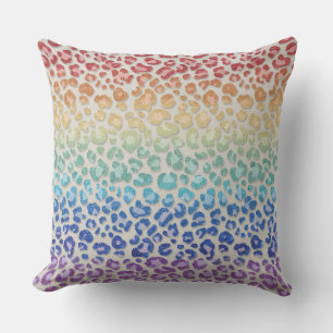 Girly Faux Glitter   Regenbogen-Leopardenprint Kissen
