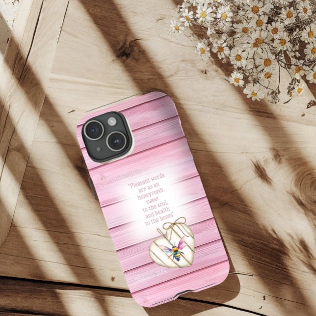 Girly Faux Pink Wood Heart Rainbow Bee  Faith Case-Mate iPhone Hülle (Von Creator hochgeladen)