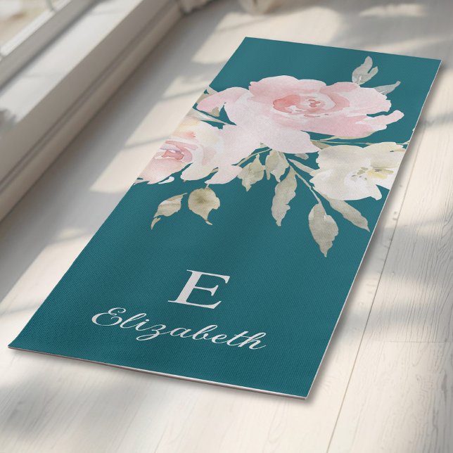 Girly Feminine Floral Name and Monogram Yogamatte (Von Creator hochgeladen)
