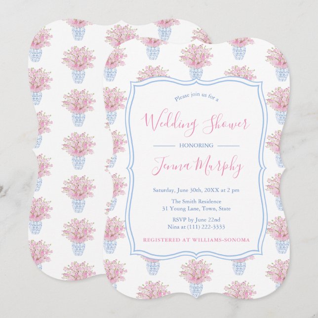 Girly Feminine Pink Floral Chintz Brautparty Einladung (Vorne/Hinten)