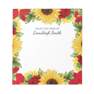 Girly Feminine Sonnenblumen Rose aus dem Schreibti Notizblock