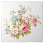 Girly Feminine Vintag Pink Roses Fliese<br><div class="desc">Herrliche Mischung aus rosa Rosen und Gänseblauen Wildblumen und Salbei. Die Hintergrundfarbe kann angepasst werden.</div>