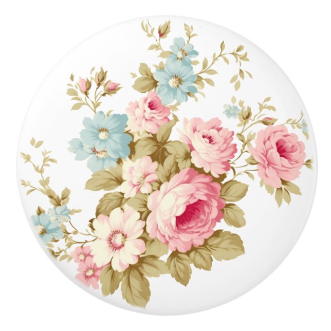 Girly Feminine Vintag Pink Roses Keramikknauf (Vorderseite)