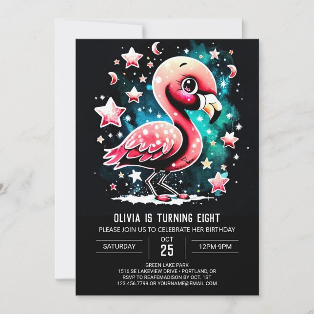 Girly Flamingo Custom Geburtstag Einladung (Vorderseite)