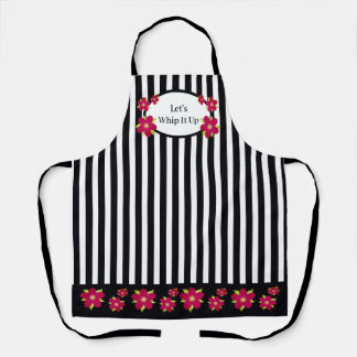 Girly Floral Accented Black and White Stripe Schürze