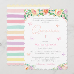 Girly Floral Butterflies Quinceañera Party Einladung