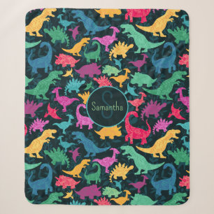 Girly Floral Dinosaur Silhouette Girls Sherpadecke