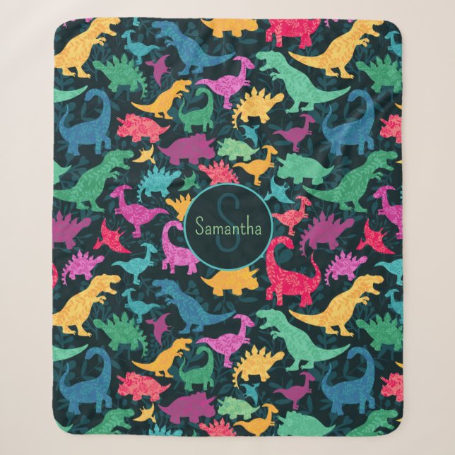 Girly Floral Dinosaur Silhouette Girls Sherpadecke (Vorderseite)