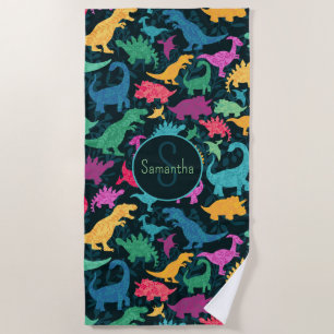Girly Floral Dinosaur Silhouette Girls Strandtuch
