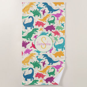 Girly Floral Dinosaur Silhouette Girls Strandtuch