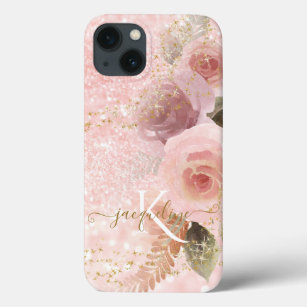 Girly Floral Eleganter Rosa Glitzer Goldene Sterne Case-Mate iPhone Hülle