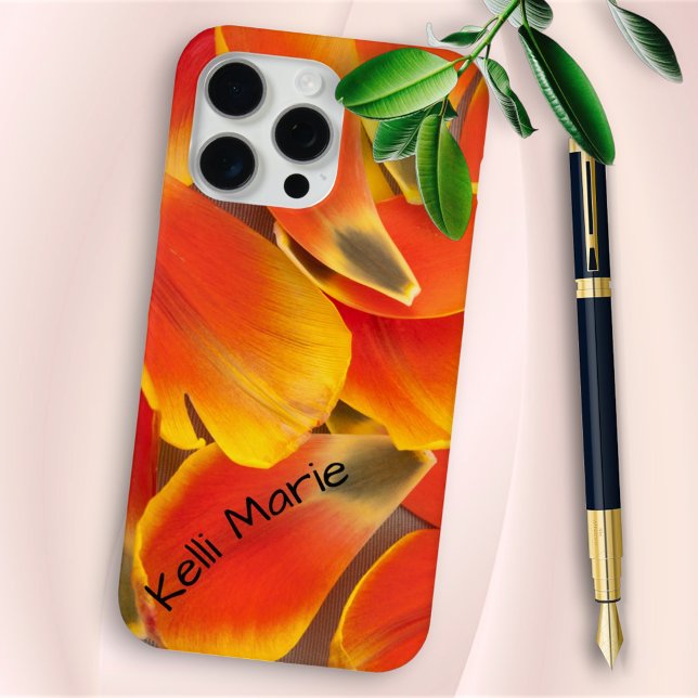 Girly Floral Orange Tulip Blume Petals Foto title_seo2 (iPhone case back with template text)