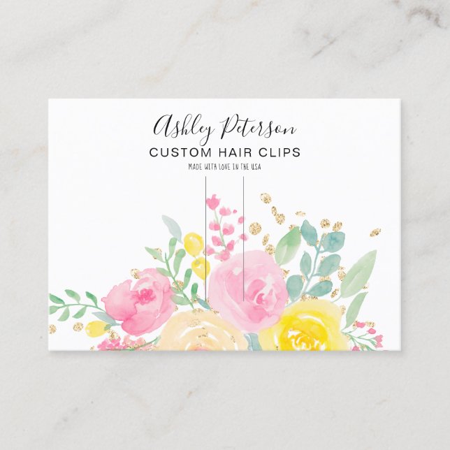 Girly Floral Wasserfarben Haarclip Barrett Display Visitenkarte (Vorderseite)