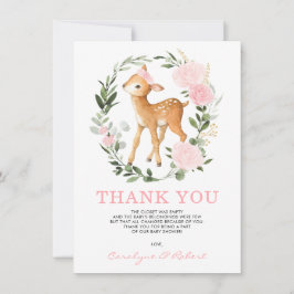 Girly Forest Deer Fawn Woodland Greenerity Baby Dankeskarte