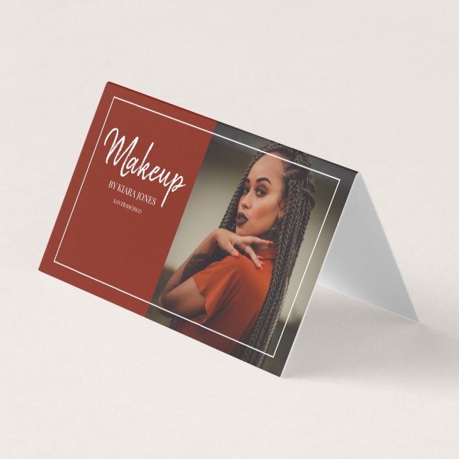 Girly Foto Makeup Artist Weiße Skriptart Visitenkarten (Vorderseite)