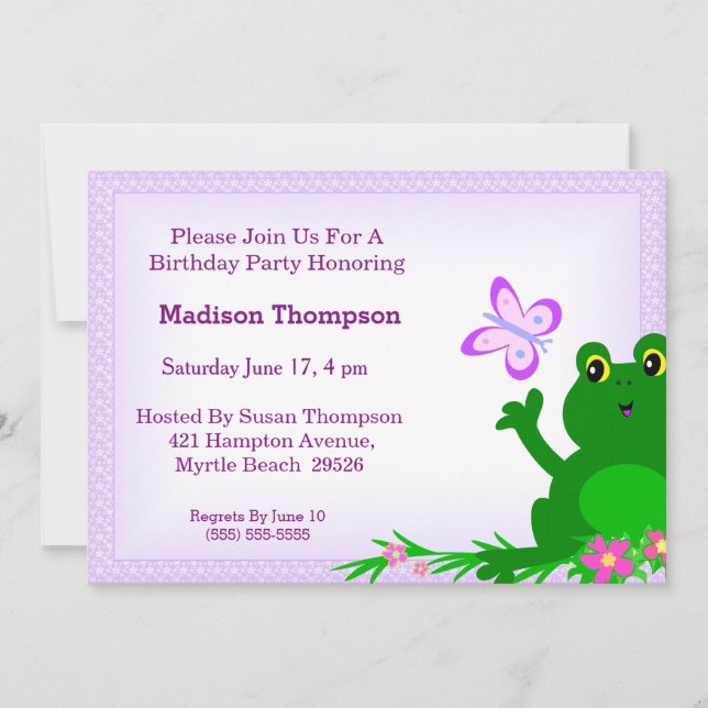 Girly Frog Geburtstagsparty Einladung (Vorderseite)