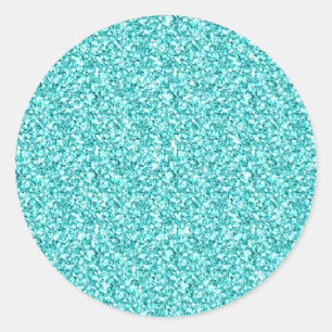 Girly, Fun Aqua Blue Glitter Printed Runder Aufkleber