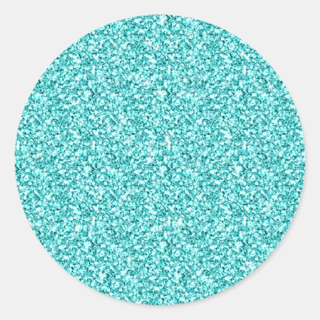 Girly, Fun Aqua Blue Glitter Printed Runder Aufkleber (Vorderseite)