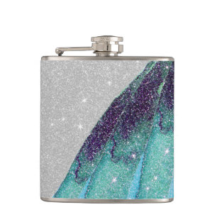 Girly funkelnd aquamariner blauer und schwarzer flachmann
