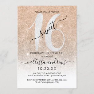 Girly Funkelnd Gold White Glitzer Ombre Sweet 16 Einladung