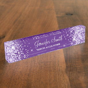 Girly Funkelnd Lavender Glitzer Royal Lila Namensplakette