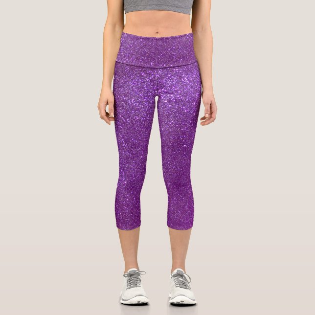 Girly Funkelnd Royal Lila Glitzer Capri Leggings (Vorderseite)