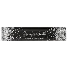 Girly Funkelnd Silver Glitzer Black Namensplakette
