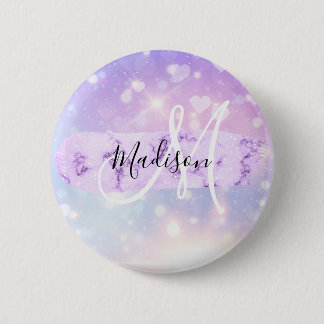 Girly Funkelnd Unicorn Rainbow Hearts Monogram Button