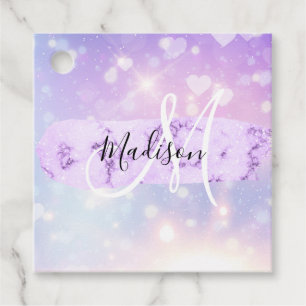 Girly Funkelnd Unicorn Rainbow Hearts Monogram Geschenkanhänger