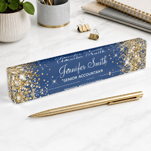 Girly Funkelndes Gold Glitter Navy Blau Namensplakette