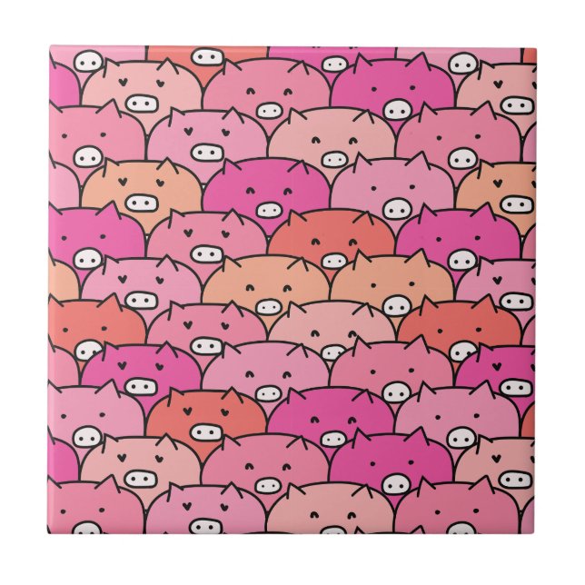 Girly Funny Pig Pattern Fliese (Vorderseite)