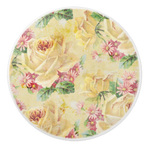 Girly gelbe Rosen und rosa Gänseblümchen Keramikknauf