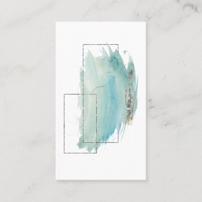 *~* Girly geometrisches Silber-u. Türkis-Aquarell Visitenkarte (Vorderseite)