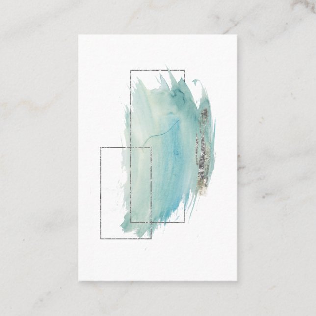 *~* Girly geometrisches Silber-u. Türkis-Aquarell Visitenkarte (Vorderseite)