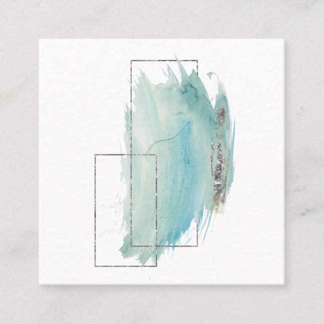*~* Girly geometrisches Türkis-u. Silber-Aquarell Quadratische Visitenkarte (Vorderseite)