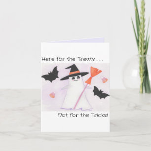 Girly Ghost mit Besen, Fledermäusen und Süßigkeite Einladung