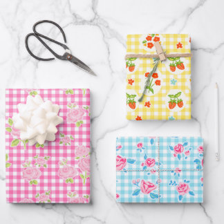 girly gingham check pattern geschenkpapier set