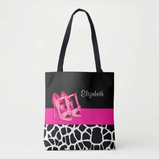 Girly Giraffe Print Niedlich Pink Pumps Schuhe und Tasche (Vorderseite)