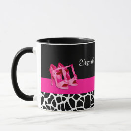 Girly Giraffe Print Niedlich Pink Pumps Schuhe und Tasse