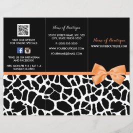 Girly Giraffe Print Orange Bow Boutique Broschüre
